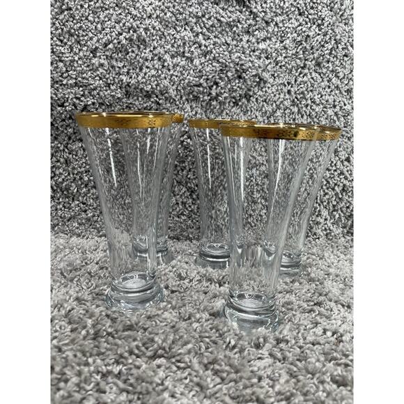 Vtg Circleware Crystal 7 1/8” Gold Encrusted Trim 10Oz Pilsner Glass Classique 5 - Picture 1 of 10